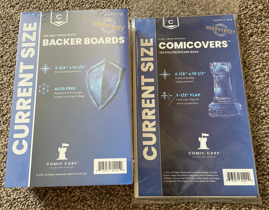 100 x COMIC CARE CURRENT SIZE BAGS AND BACKER BOARDS