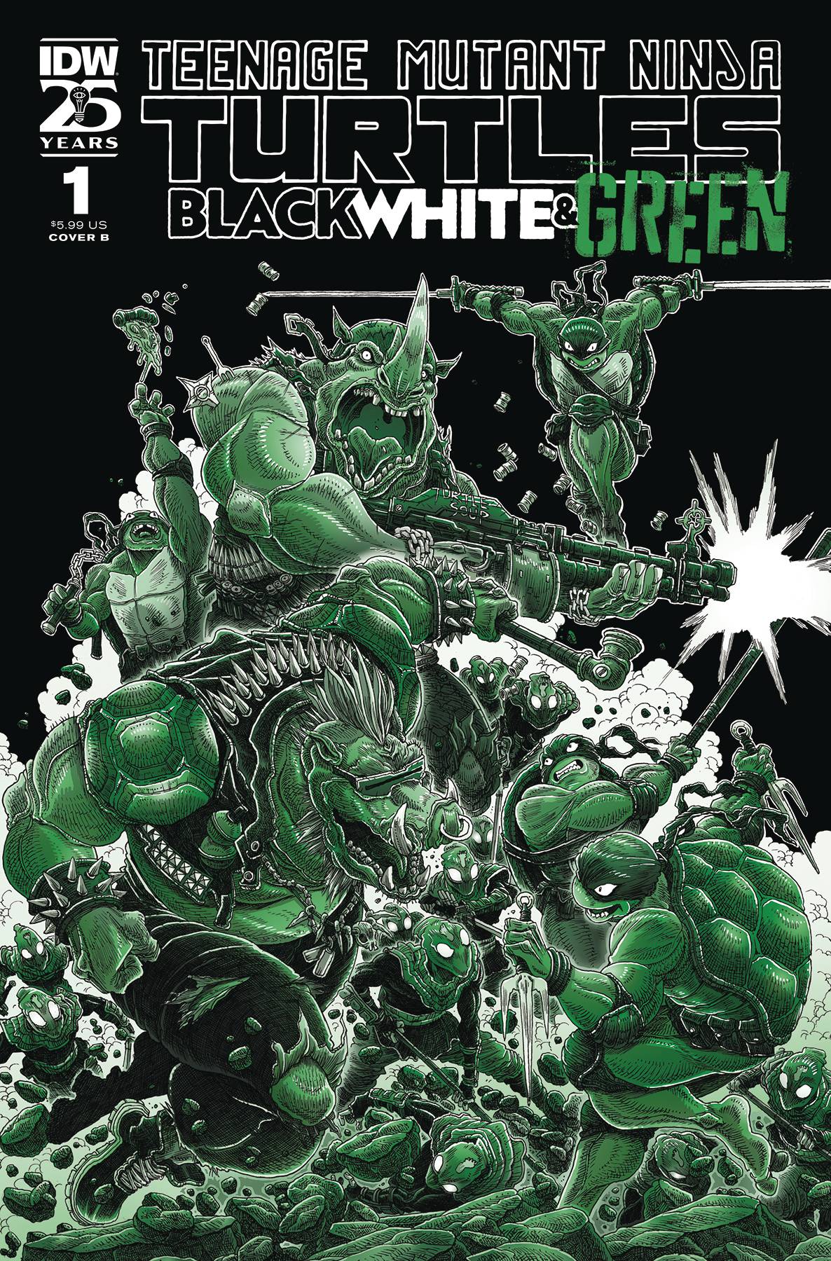 TMNT BLACK WHITE & GREEN #1 COVER B STOKOE