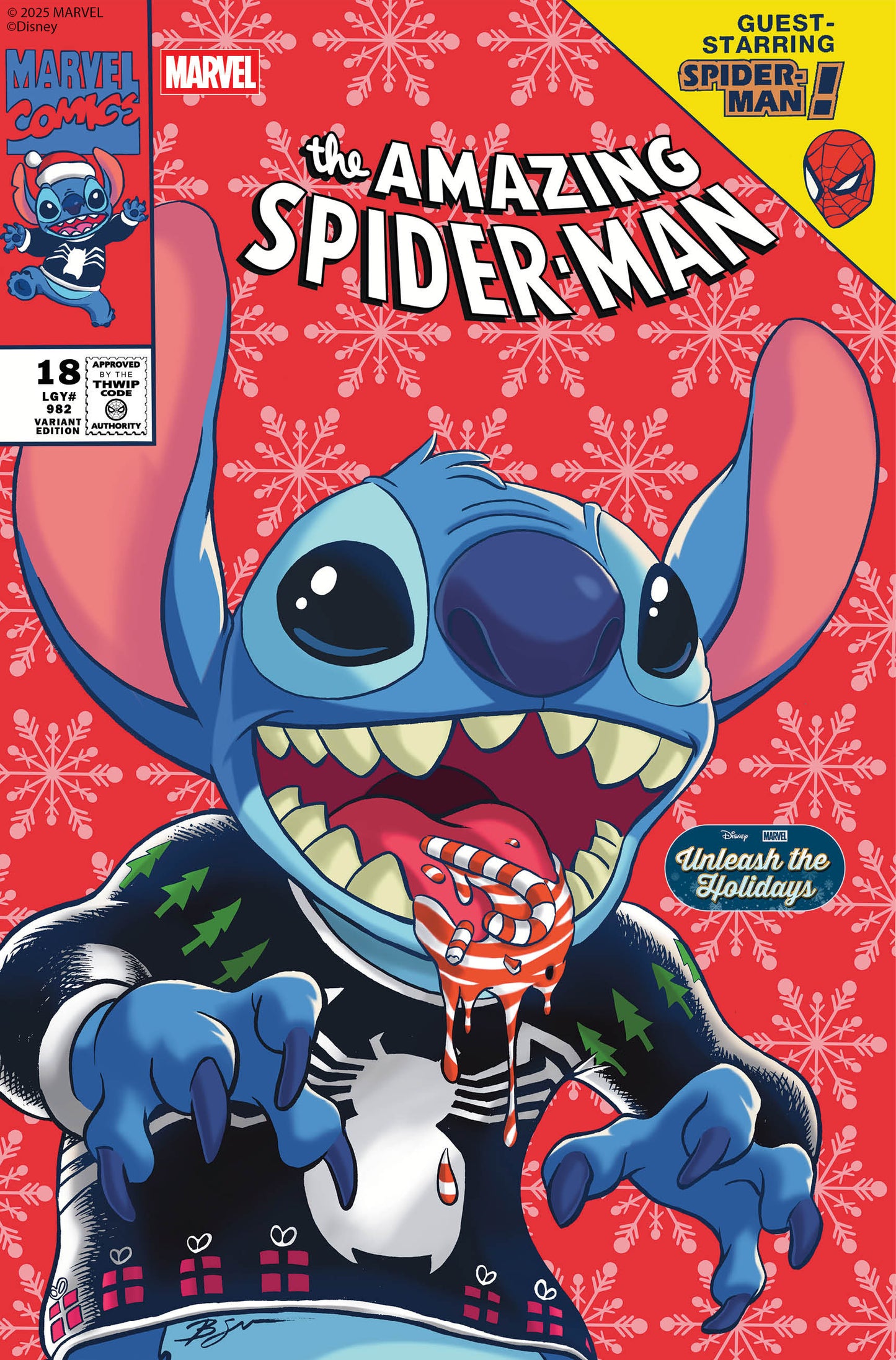 AMAZING SPIDER-MAN #18 BEN SU DISNEY STITCH UNLEASH THE HOLIDAYS VARIANT (2025)
